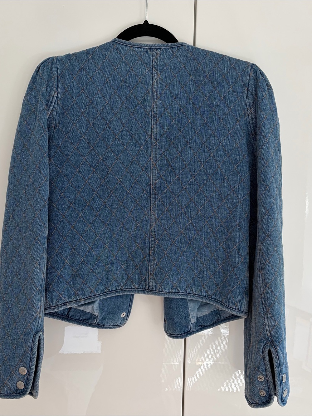 Veronica Beard Quilted Denim Jacket with Puff Shoulders - Picture 7 of 8